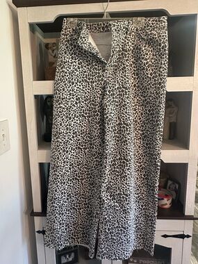 Leopard Print Wide Leg Pants - Black & White Easel